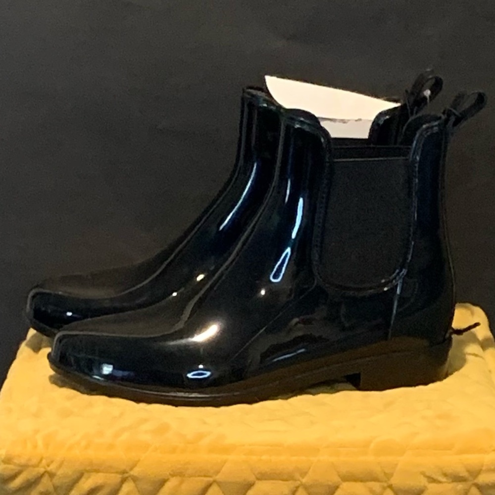 Black Patent Rain Booties